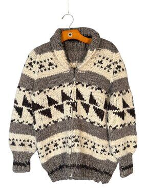 Vintage Cowichan Cardigan Sweater Wool Zipper Heavy S